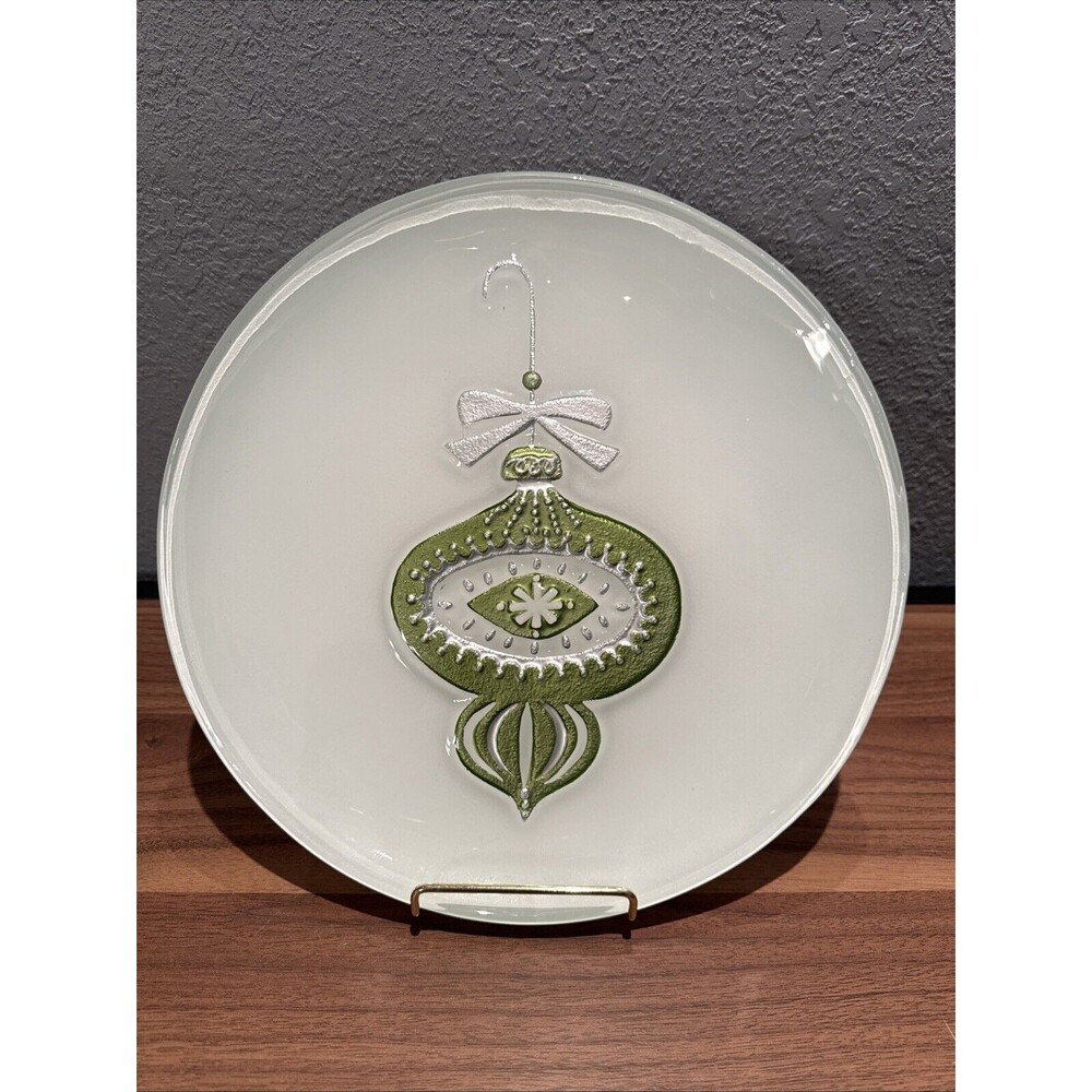 Lori Siebert SILVESTRI Glass Fusion Christmas Bulb Ornament Plate Hand Blown 12"